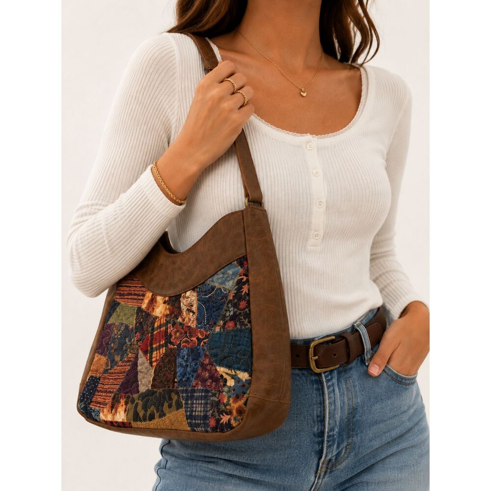 Donna Sharp Patchwork Hobo Bag Quilted Boho Cottagecore Shoulder Purse
